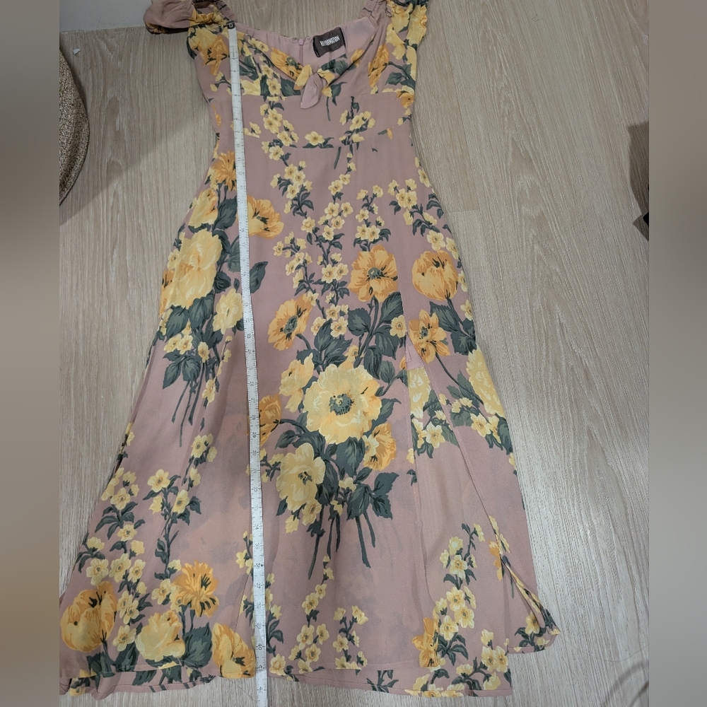 Reformation Pink Off-Shoulder Midi Dress with Yellow Floral Print - Picture 14 of 16